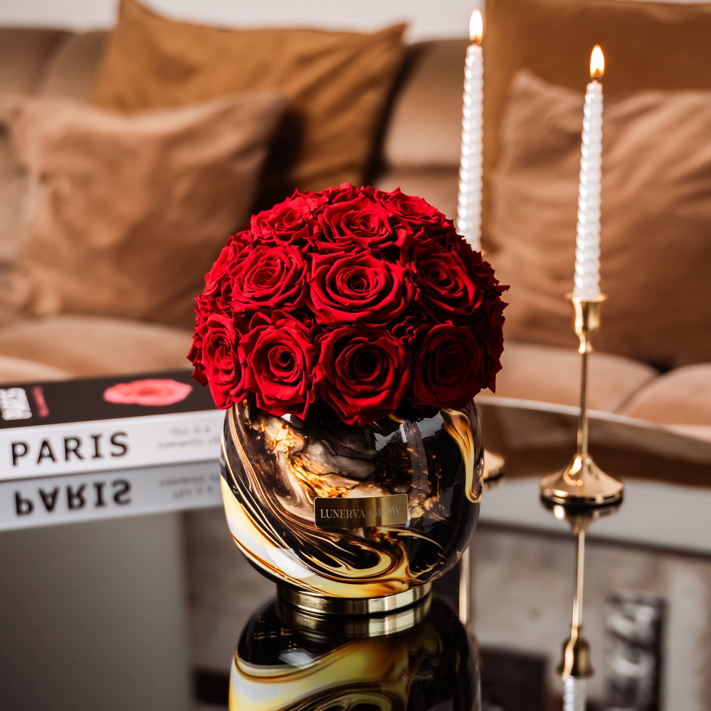 Premium Black Marble Metal - Vase Infinity Roses |Red | M