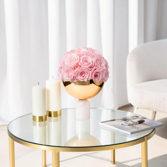 Luxuriöse Dekoration Marmor Vase Bowl mit Bridalpink echten konservierten Rosen| LUNERVA GLOW