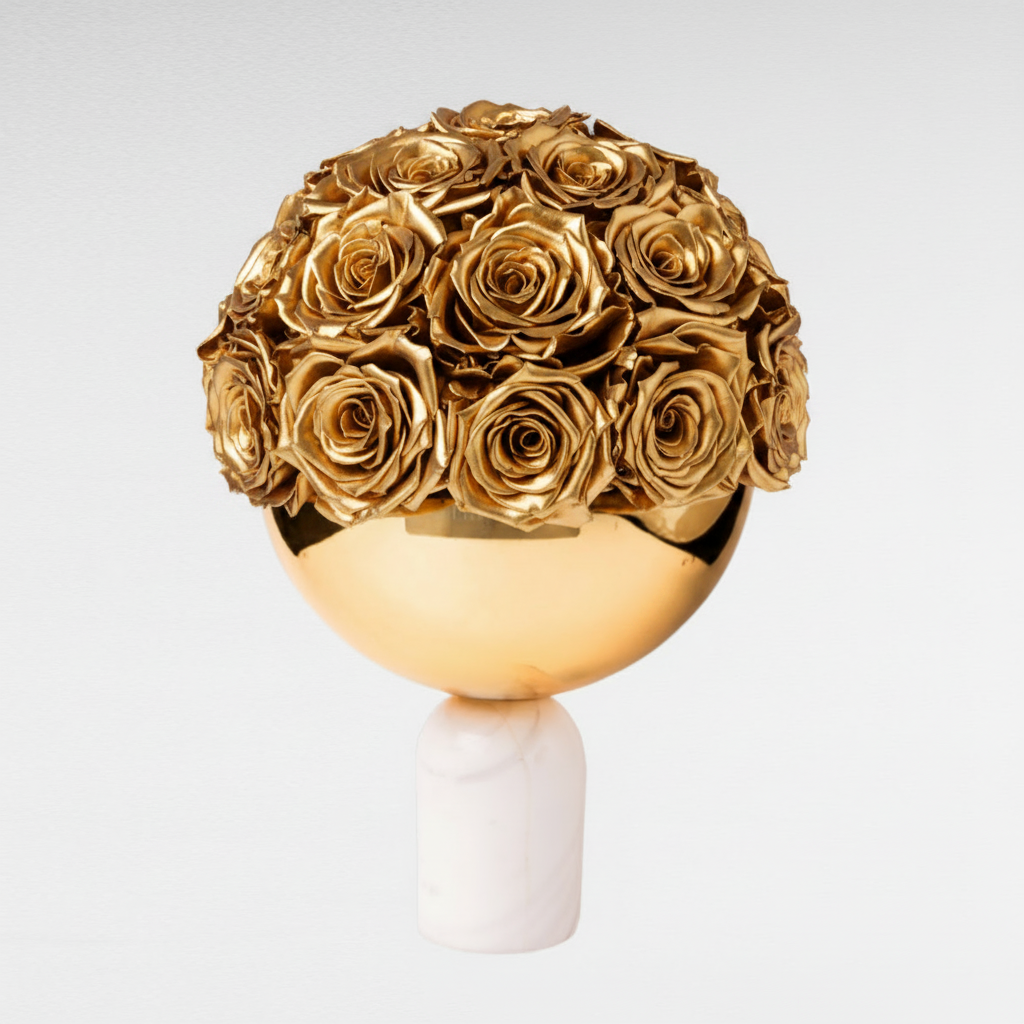 Weiße Marmor Bowl Vase aus Goldene Infinity Rosen | LUNERVA GLOW