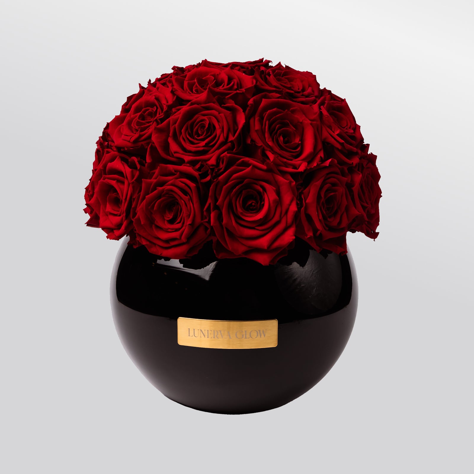 Red Everlasting Roses Lasting 1-3 Years, in a Black Round Glass Vase – LUNERVA GLOW