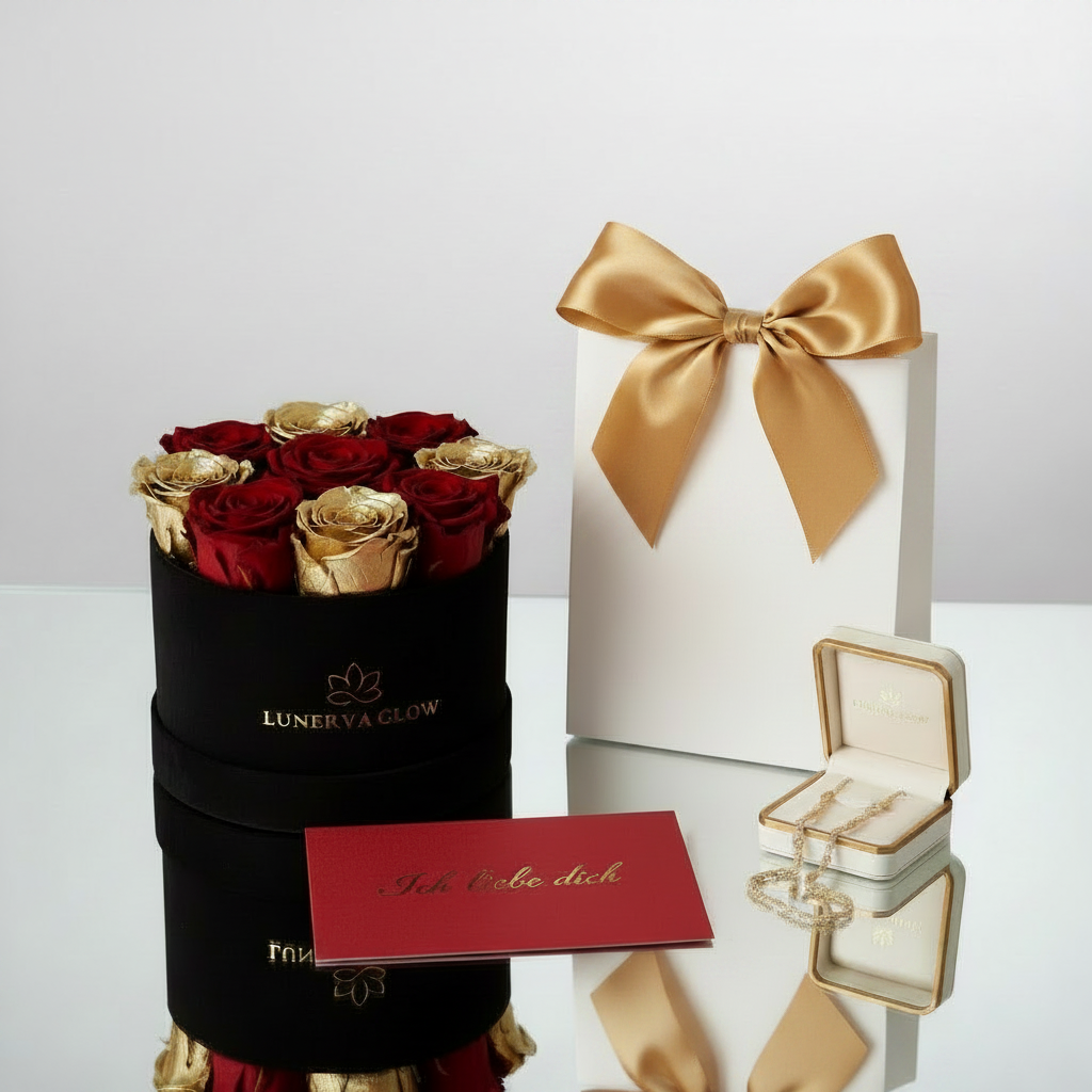 Black Round Flowerbox Gold/Red