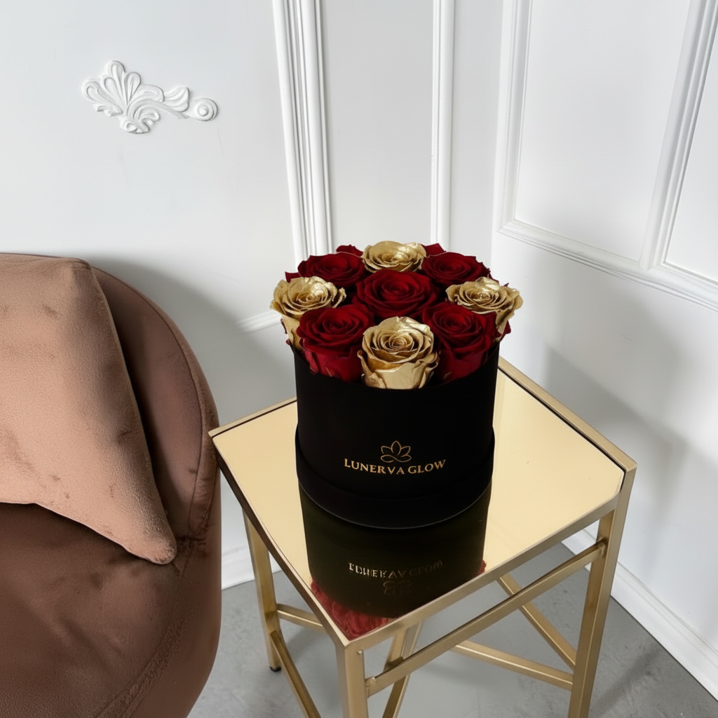 Black Round Flowerbox Gold/Red