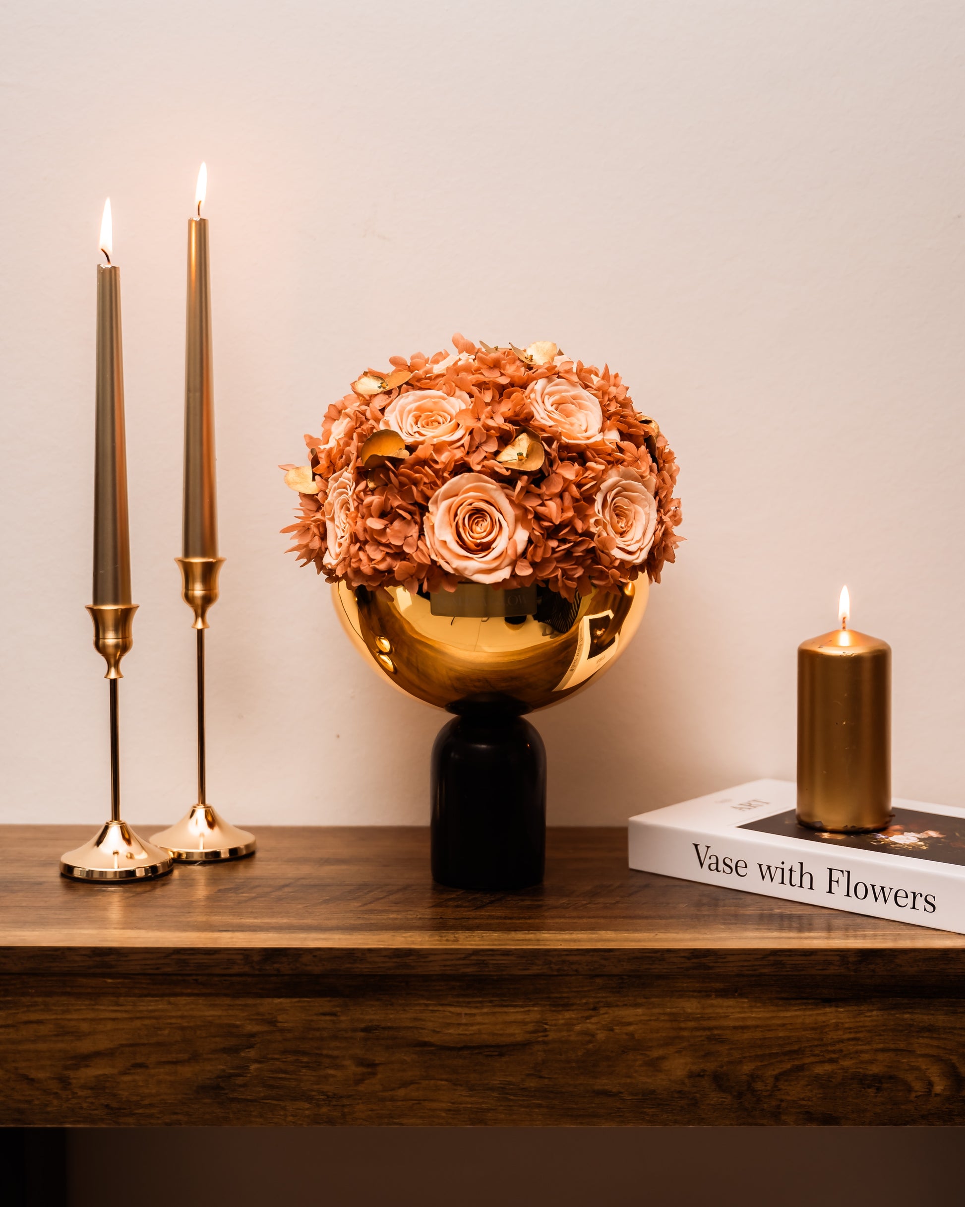 Lux Bowl Marmorvase mit Infinity Blumen Mix Peach - LUNERVA GLOW 