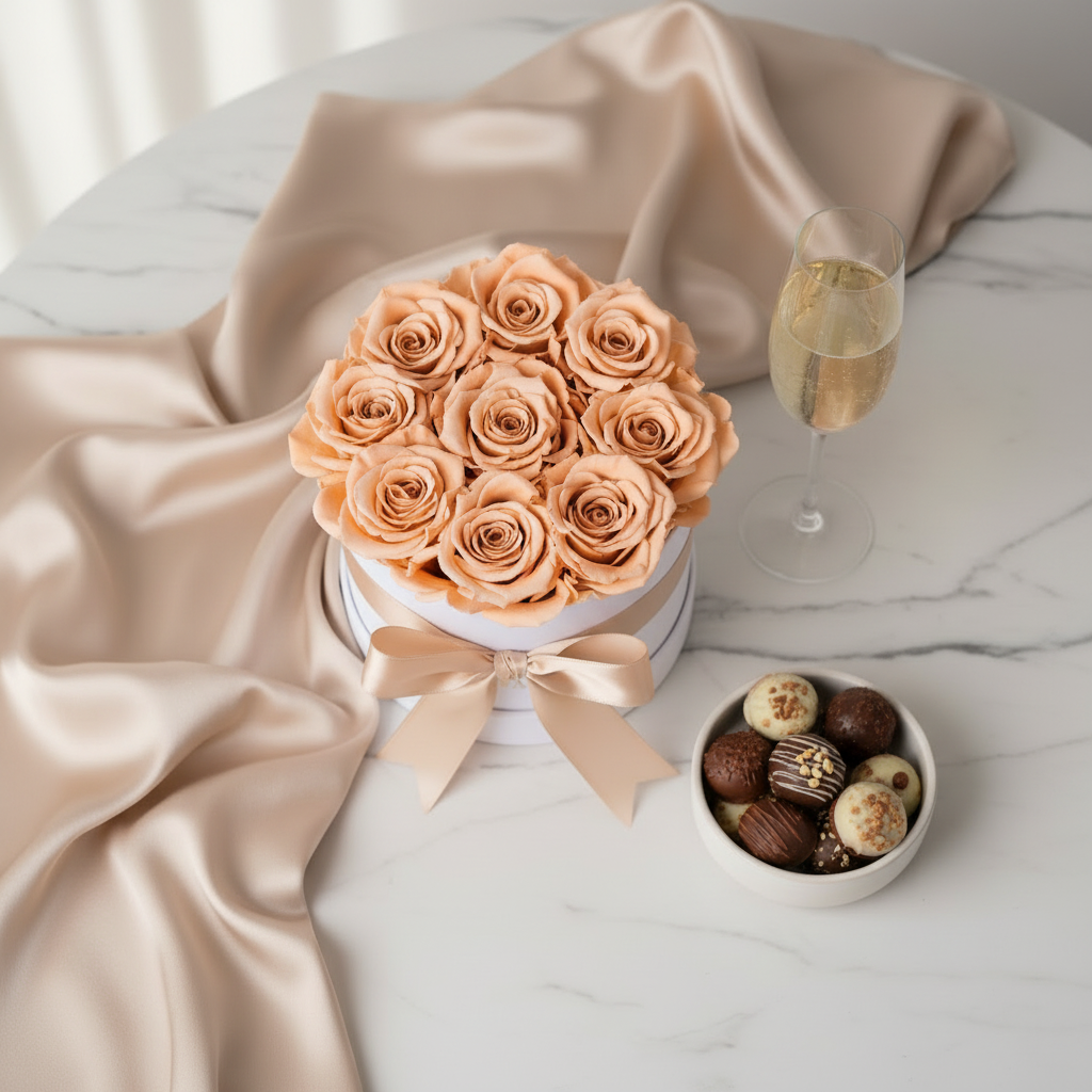 White Velvet Flowerbox |Peach
