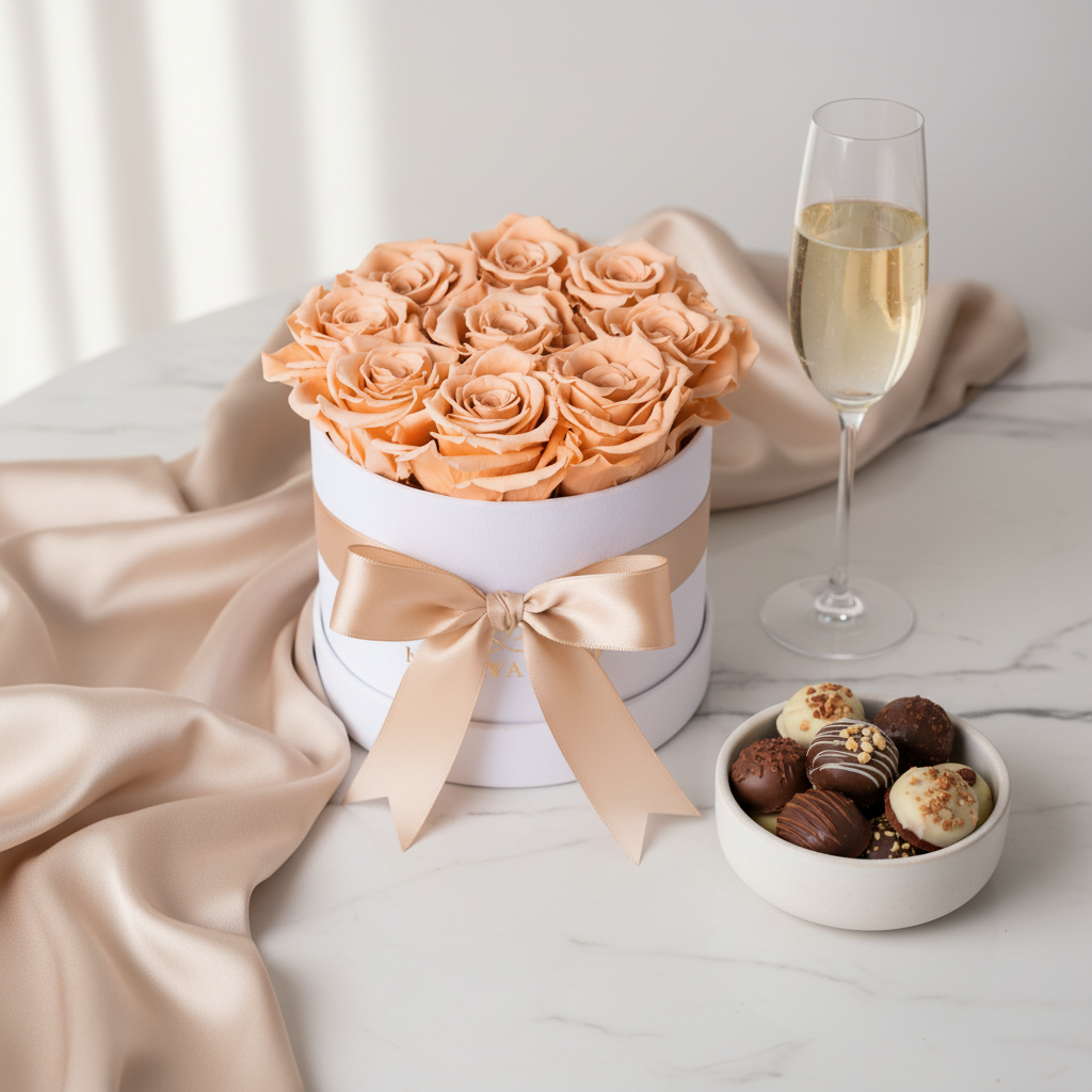 White Velvet Flowerbox |Peach