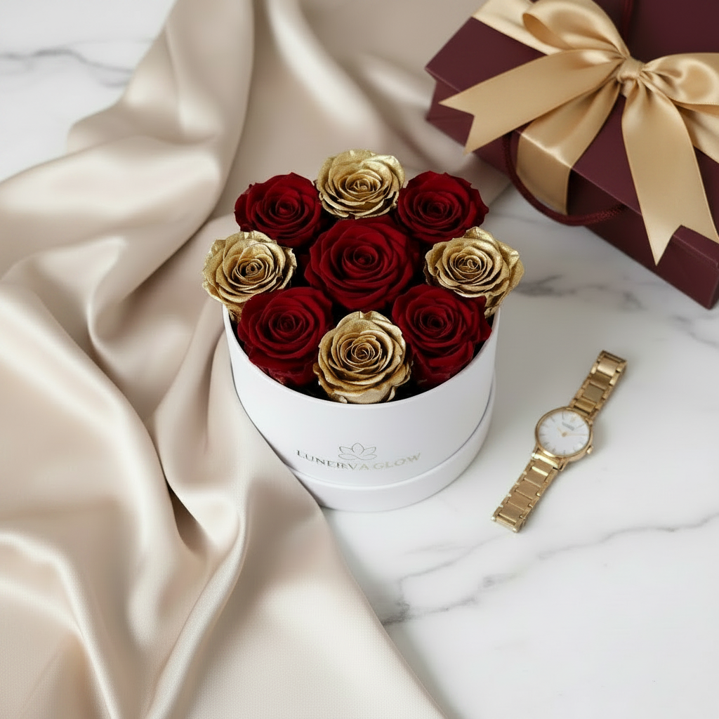 White Round Flowerbox Gold/Red