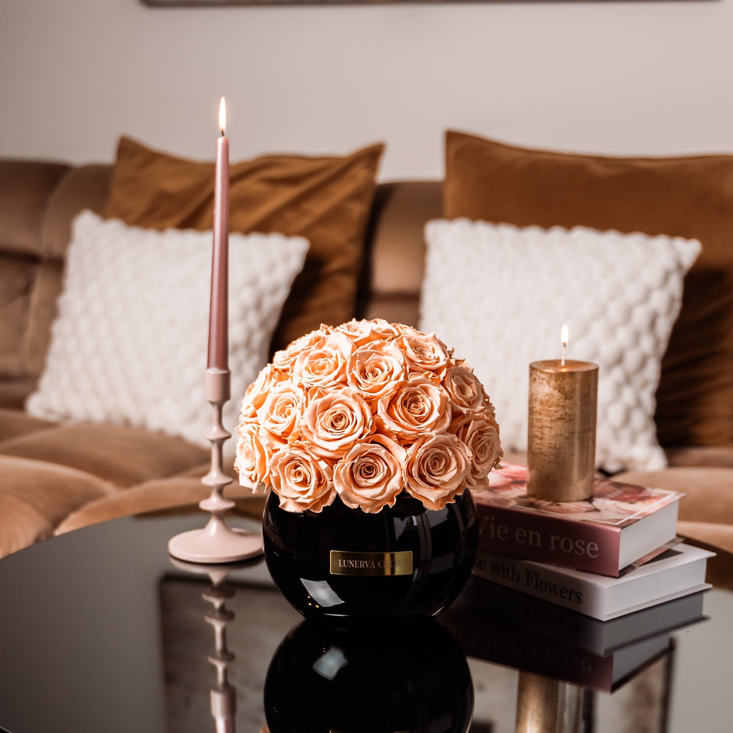 Black Glass -Vase Rund Infinity Flower |Beige|L