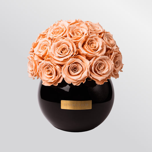 Schwarze Glasvase mit ewigen Rosen in Peach Farbe- Lunerva Glow