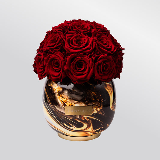 Premium Black Marble Metal - Vase Infinity Roses |Red | M