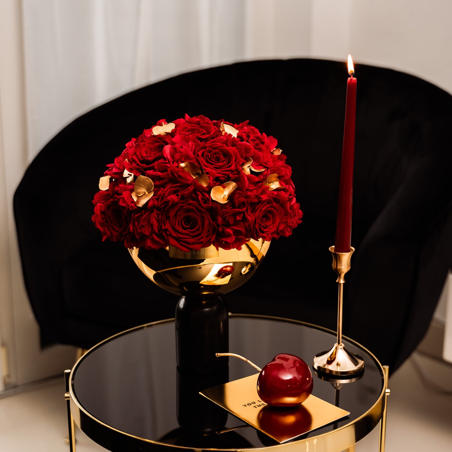 Black Marble Bowl Flowermix |Red|M