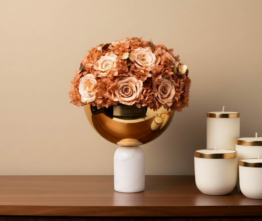 White Marble Bowl Flowermix |Peach|M