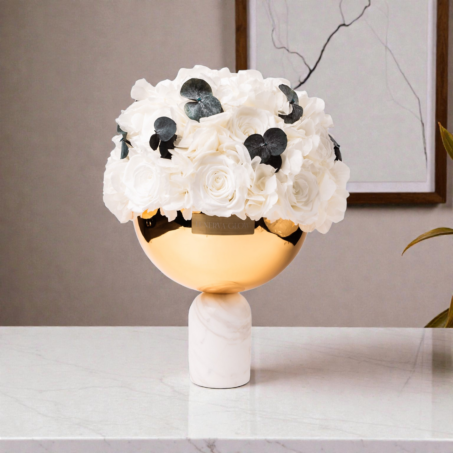 Weiße Bowl Vase Infinity Blumen Mix Decor | LUNERVA GLOW 